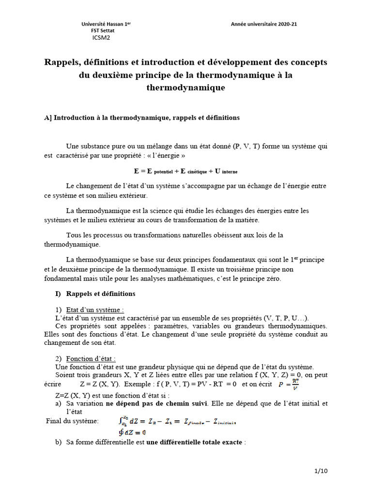 Concepts clés de la thermodynamique | PDF | Thermodynamique | Équilibre ...