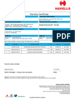 Warranty Certificate: Warranty Type Contract Information