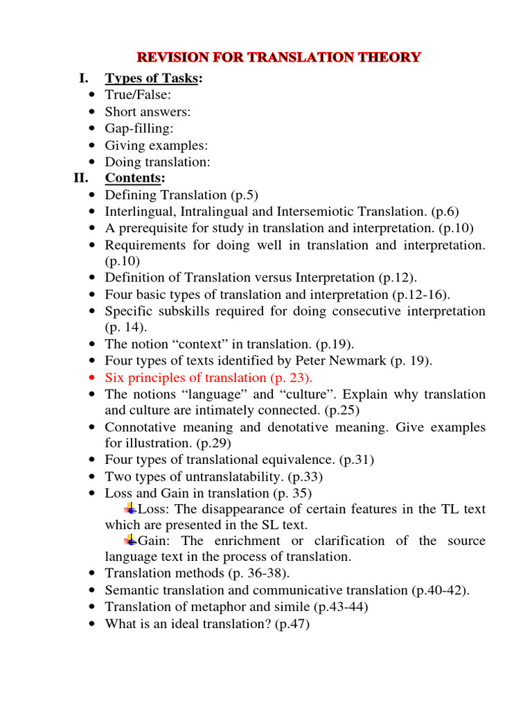 Revision For Translation Theory | PDF