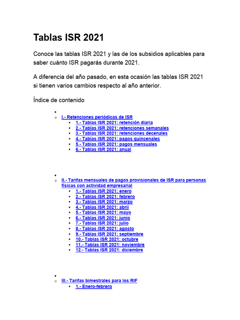 Tablas ISR 2021 130221 PDF Impuesto sobre la renta Estado de