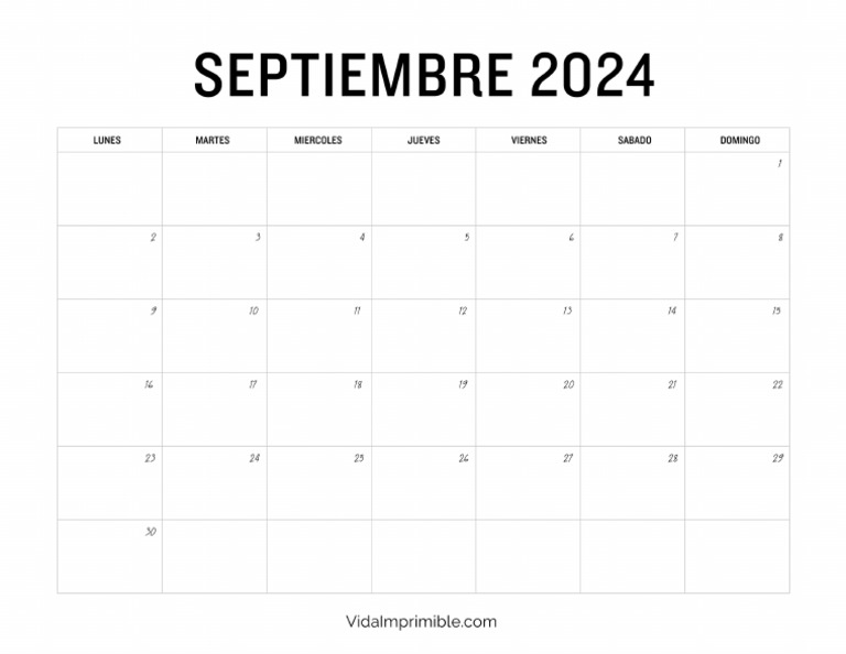 Calendario Imprimible Septiembre 2024 PDF