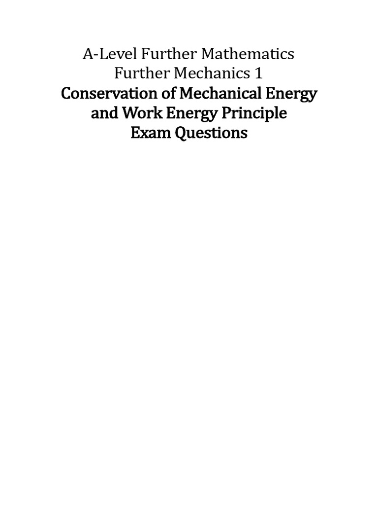 Conservation of Mechanical Energy and Work Energy Principle PDF