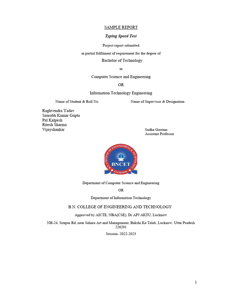 Typing Speed Test Project Report | PDF | Technology & Engineering