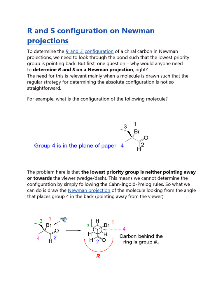 R and S Configuration in Newman Projections | PDF | Physical Chemistry ...