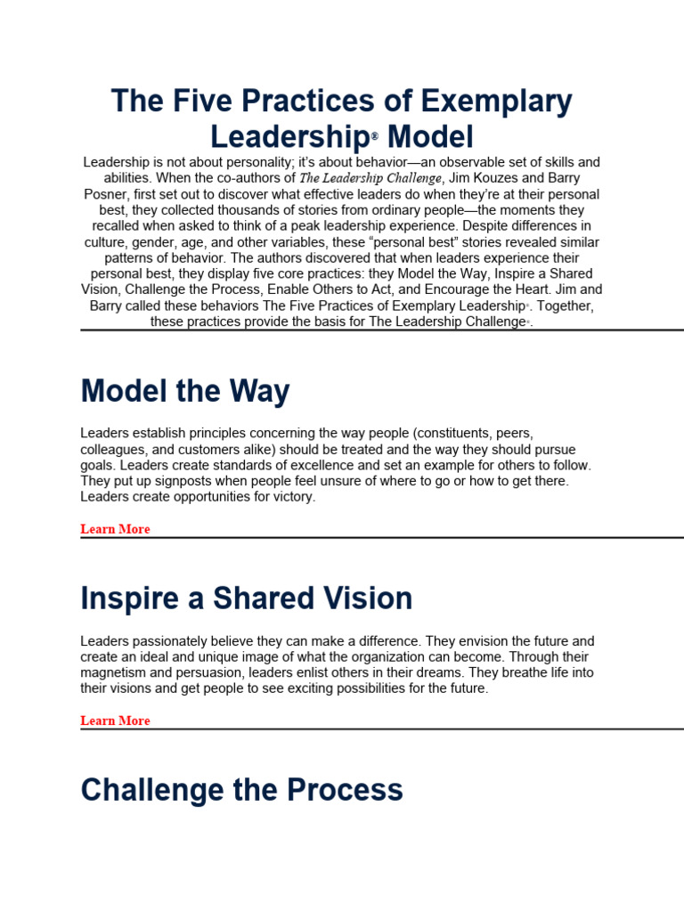 The Five Practices of Exemplary Leadership | PDF | Career & Growth ...