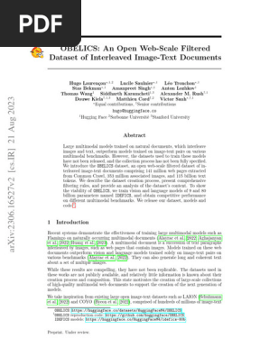 OBELICS: Open Dataset for Multimodal AI | PDF | Html | World Wide Web