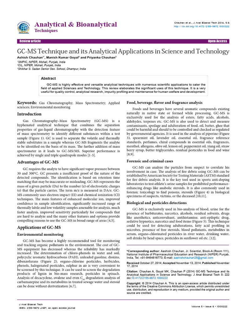 GC Ms Technique and Its Analytical Applications in Science and ...