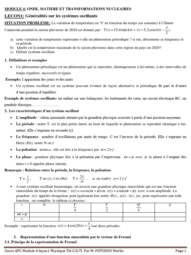 Cours + TD Module 4 Lecon1 PHY Tle C, D, TI | PDF | Fréquence | Oscillation