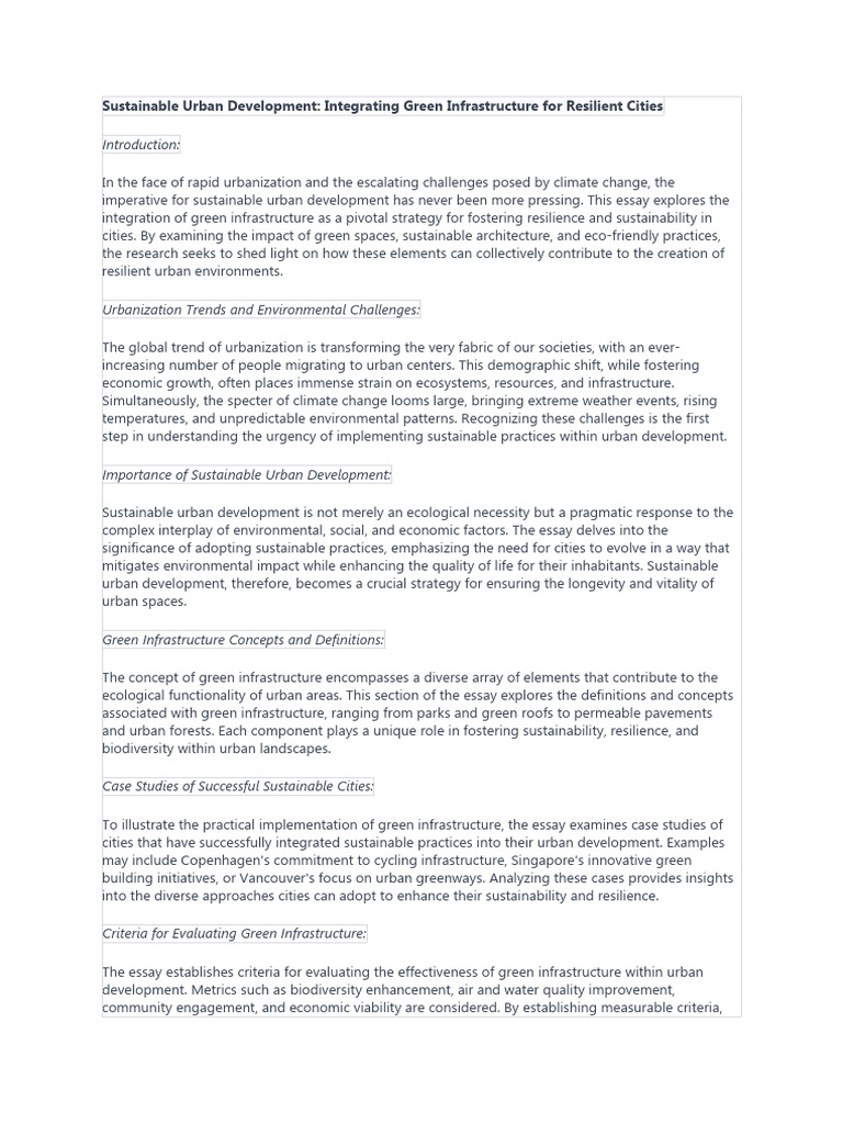 Sustainable Urban Development Pdf Sustainability Green Infrastructure