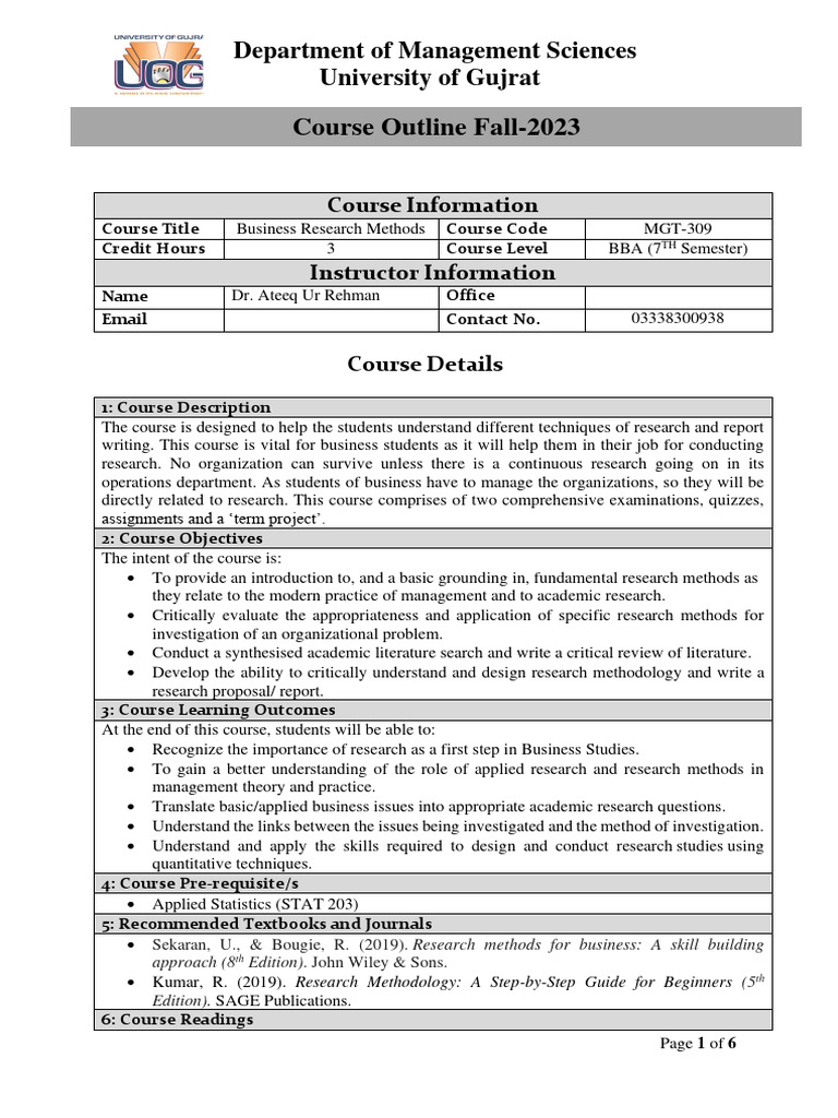 Business Research Methods Course Outline | PDF | Art