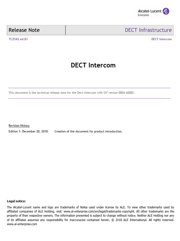 TC2542en-Ed01 Release Note For DectIntercom | PDF | Computers ...