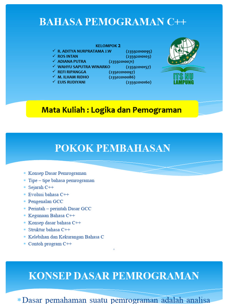 Bahasa Pemograman C++ - Logika Dan Pemograman - Kelompok 2 | PDF