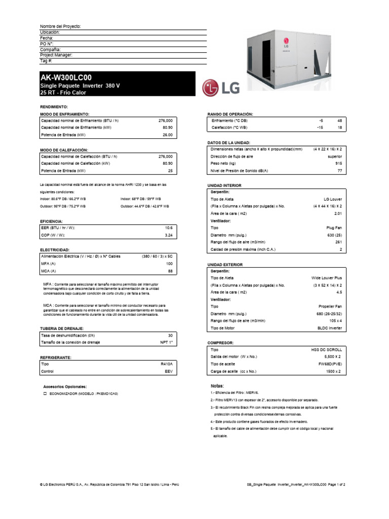 LG 25 RT Inverter Specifications | PDF | Technology & Engineering