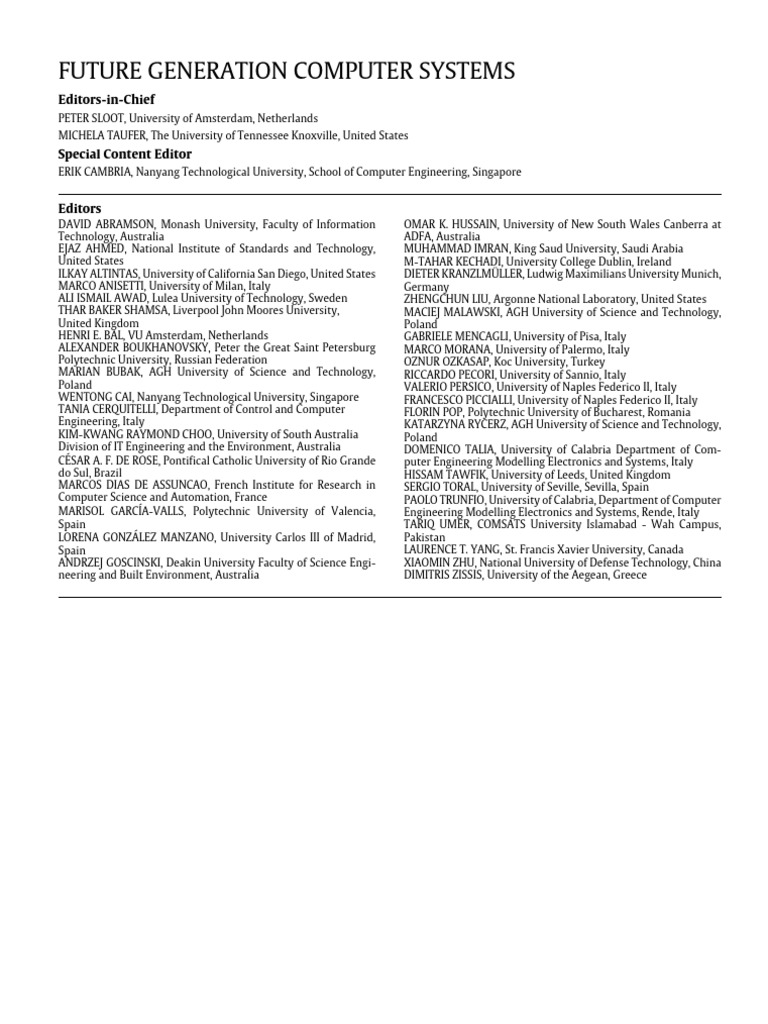 Editorial board 2021 future generation computer systems pdf
