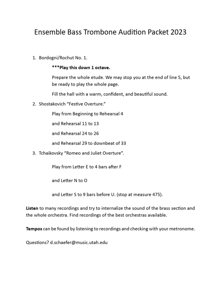 Bass Trombone Ensemble Audition 2023 PDF Tempo Orchestras