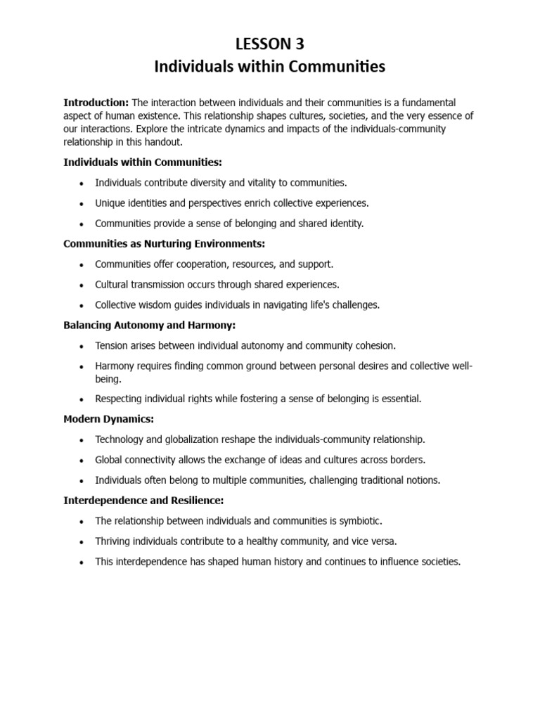 Individuals and Community Dynamics | PDF | Market (Economics ...