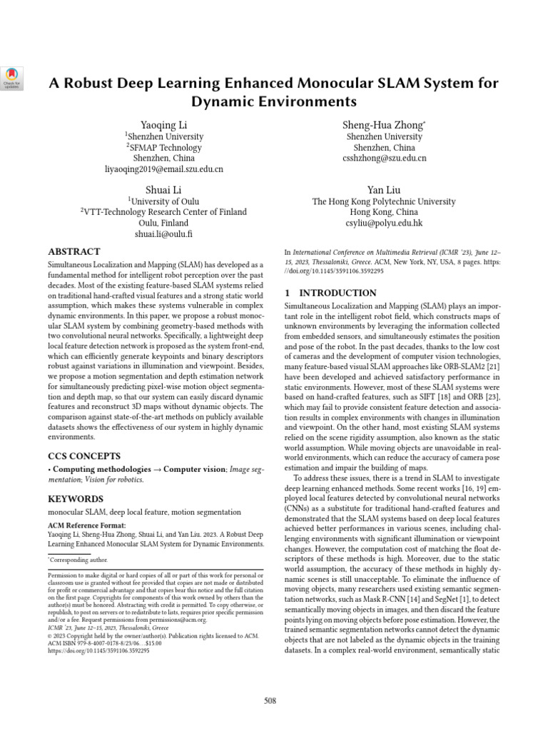 A Robust Deep Learning Enhanced Monocular SLAM System For Dynamic ...