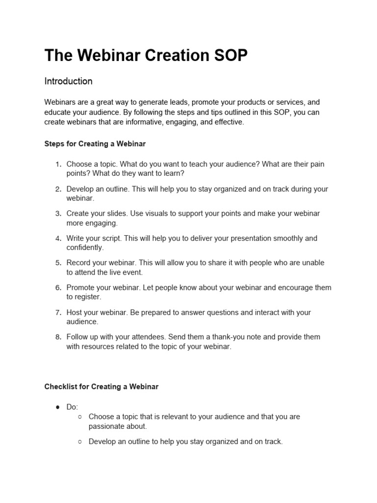 The Webinar Creation Sop Pdf Web Conferencing Human Communication