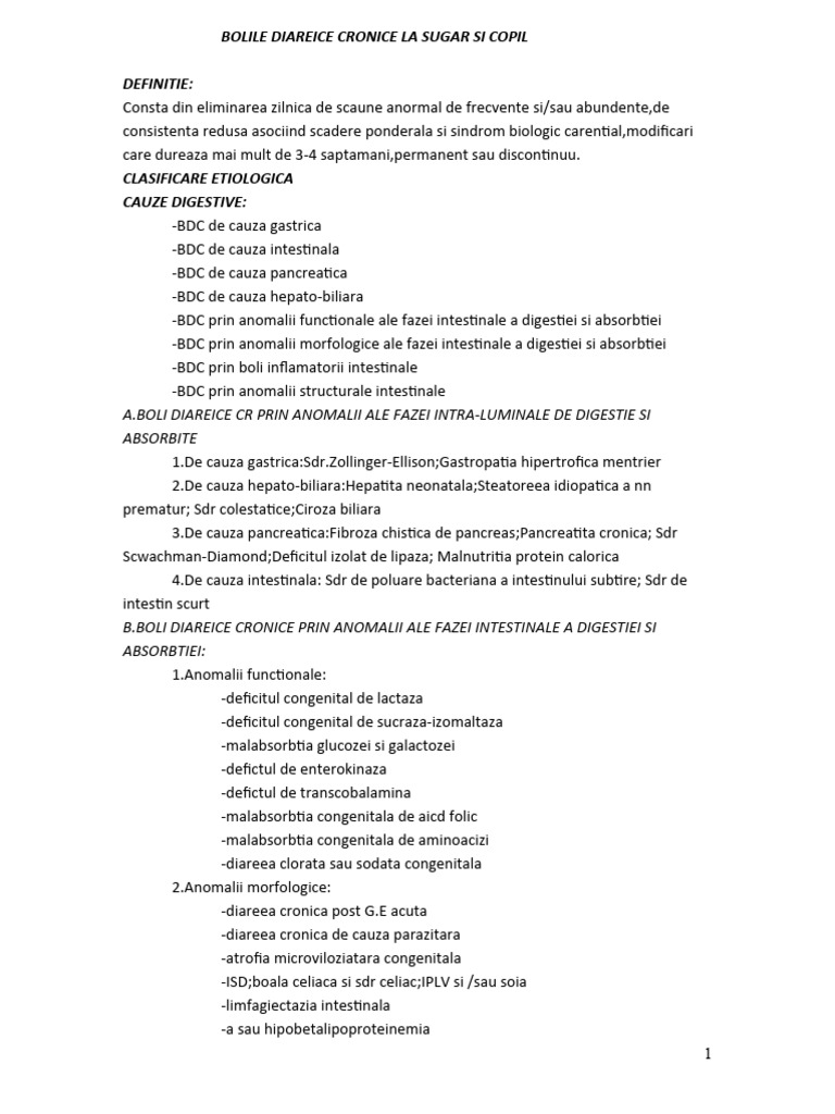 Bolile Diareice Cronice La Sugar Si Copil Definitie | PDF
