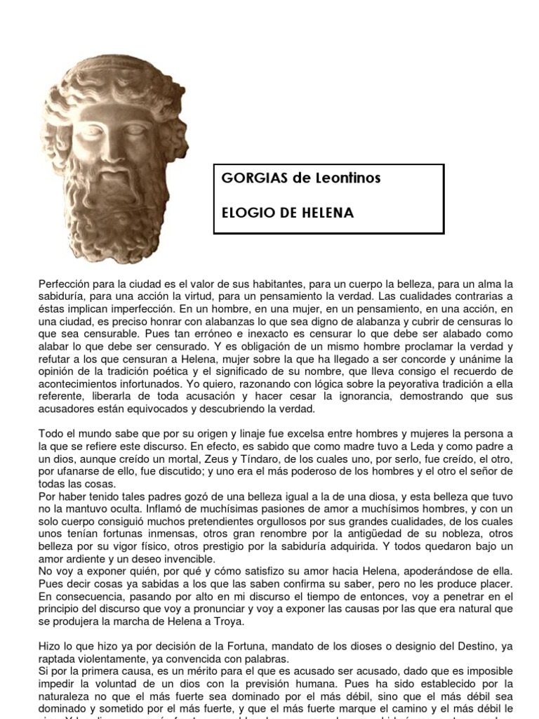 GORGIAS Elogio De Helena Helena De Troya Alma