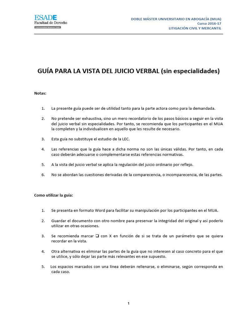 Esquema Vista Juicio Verbal | PDF