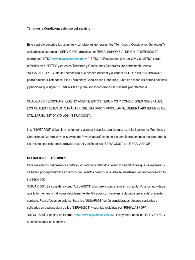 Términos y Condiciones RegalaShop | PDF