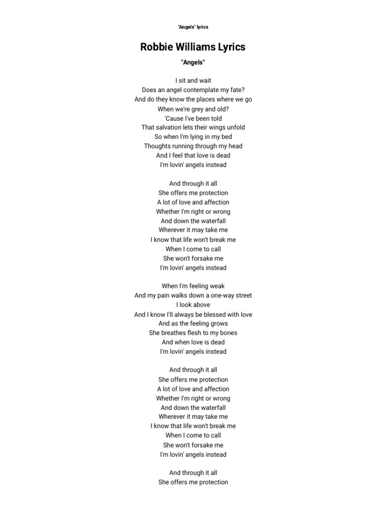 Robbie williams angels lyrics pdf