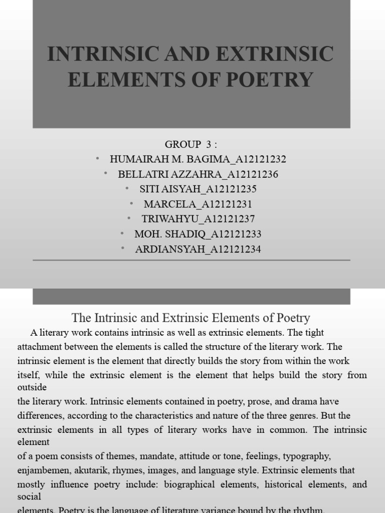 Intrinsic Elements of Poetry Explained | PDF