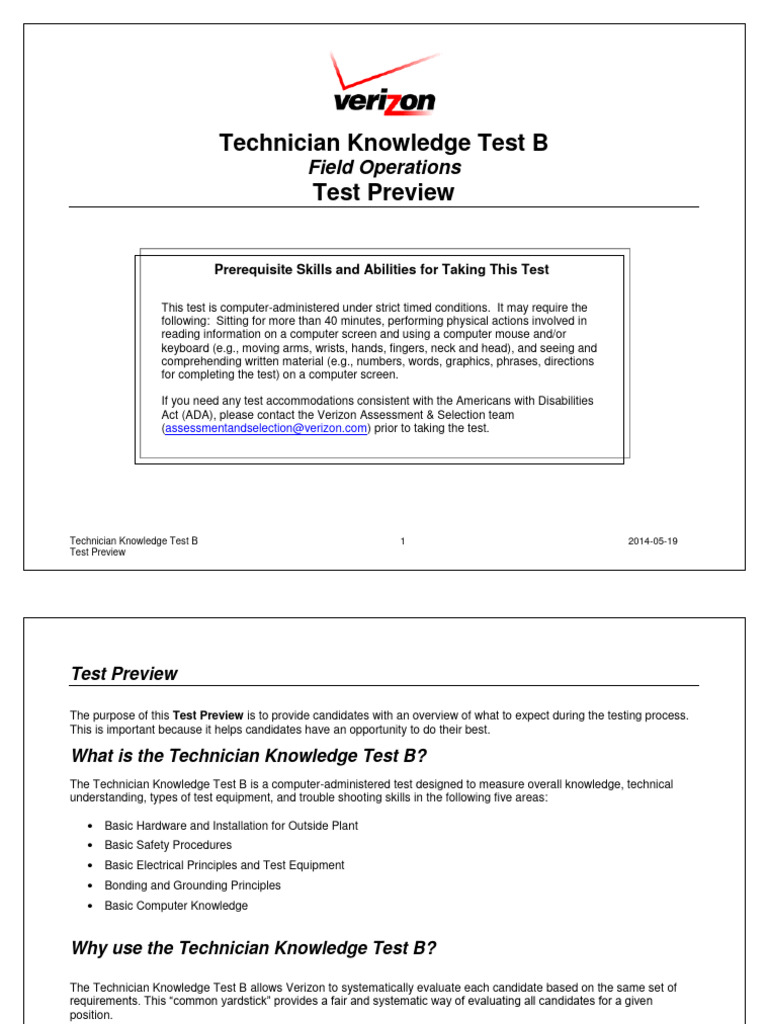 Technician Knowledge Test B Test Preview PDF Knowledge