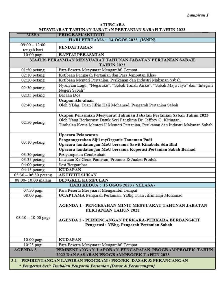 Aturcara Mesyuarat MTJ 2023 Final | PDF