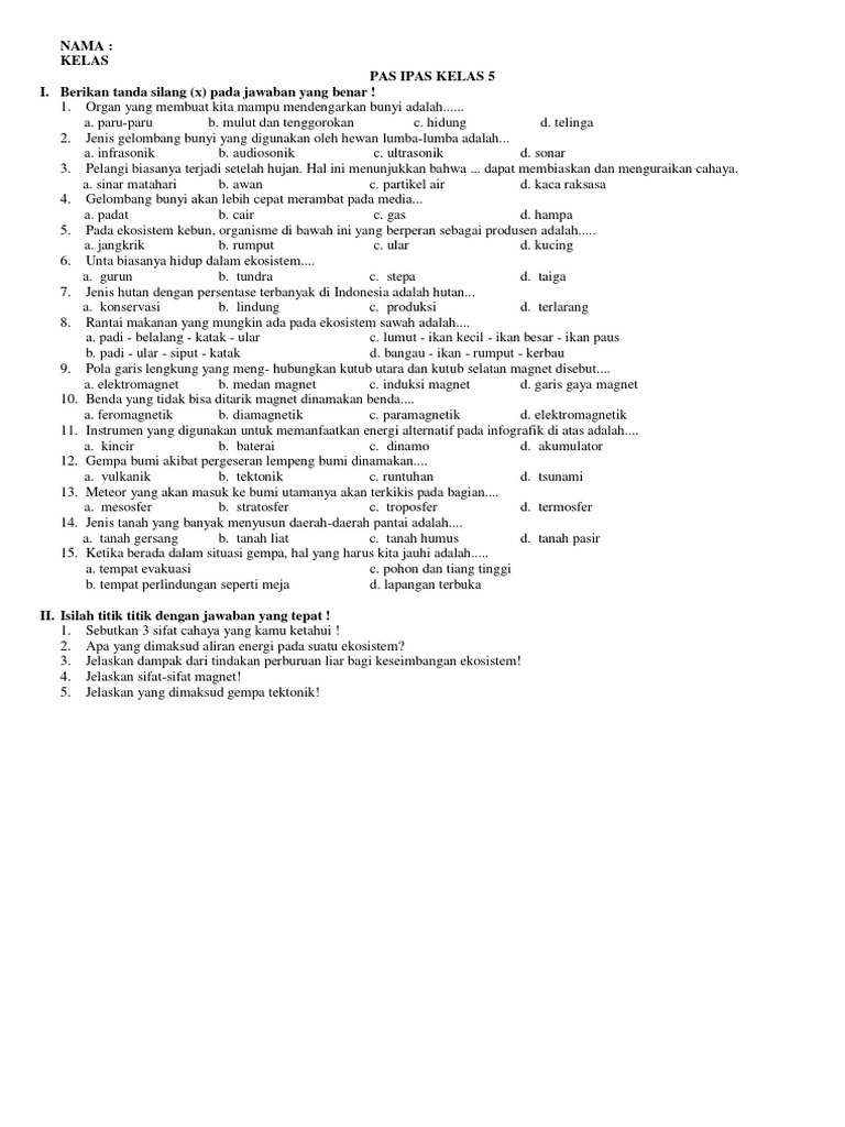 Soal PAS IPAS Kelas 5: Gelombang & Ekosistem | PDF
