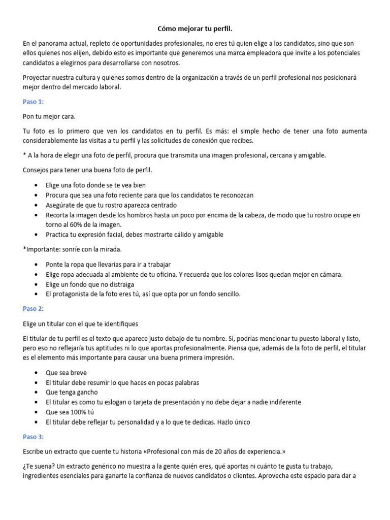 Mejora tu perfil profesional en LinkedIn | PDF | Crecimiento personal y ...