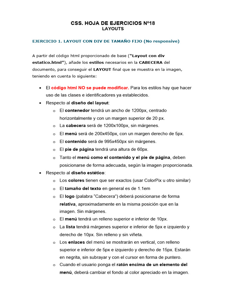 CSS - Hoja 18 Layouts Estaticos | PDF | HTML | Ingeniería de software