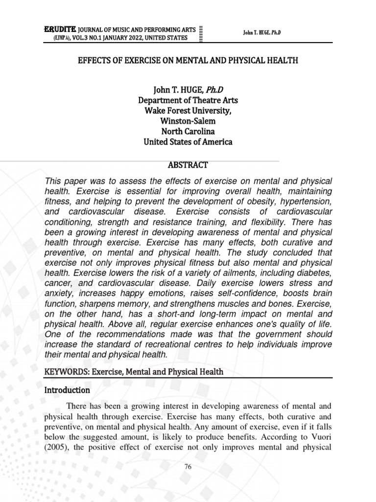 Effects of Exercise On Mental and Physical Health | PDF | Physical ...