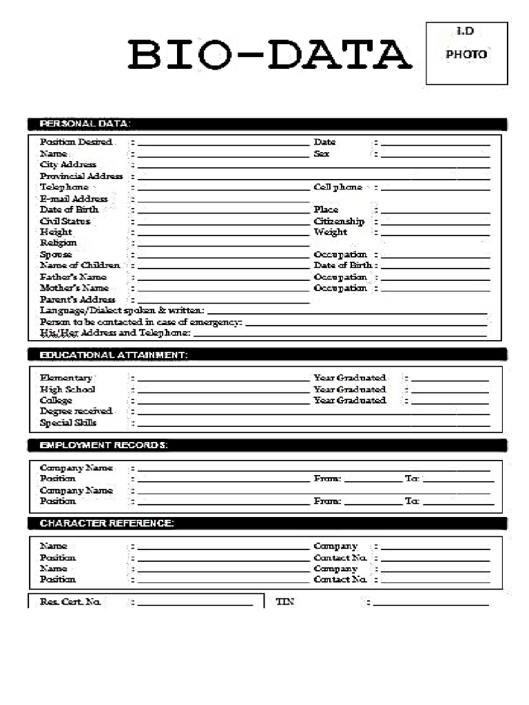 Bio Data Form | PDF