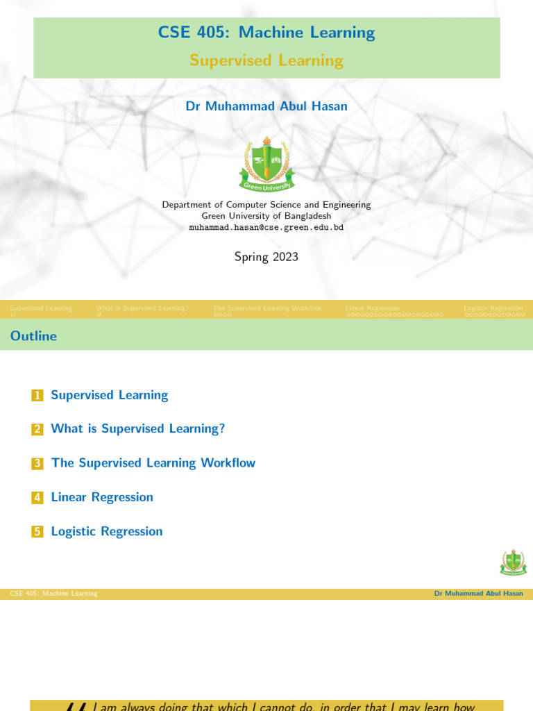 Supervised Learning in CSE 405 | PDF