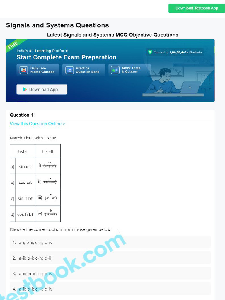 MCQ On Signals and Systems 5eea6a0839140f30f369d725 | PDF
