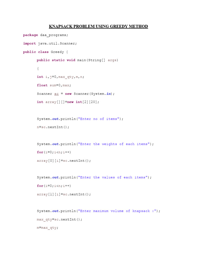 Knapsack Problem Using Greedy Method | PDF