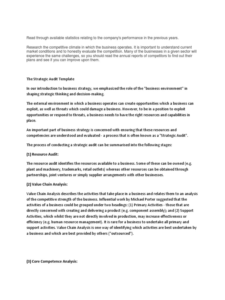 Strategic Audit Template | Competence (Human Resources) | Swot Analysis