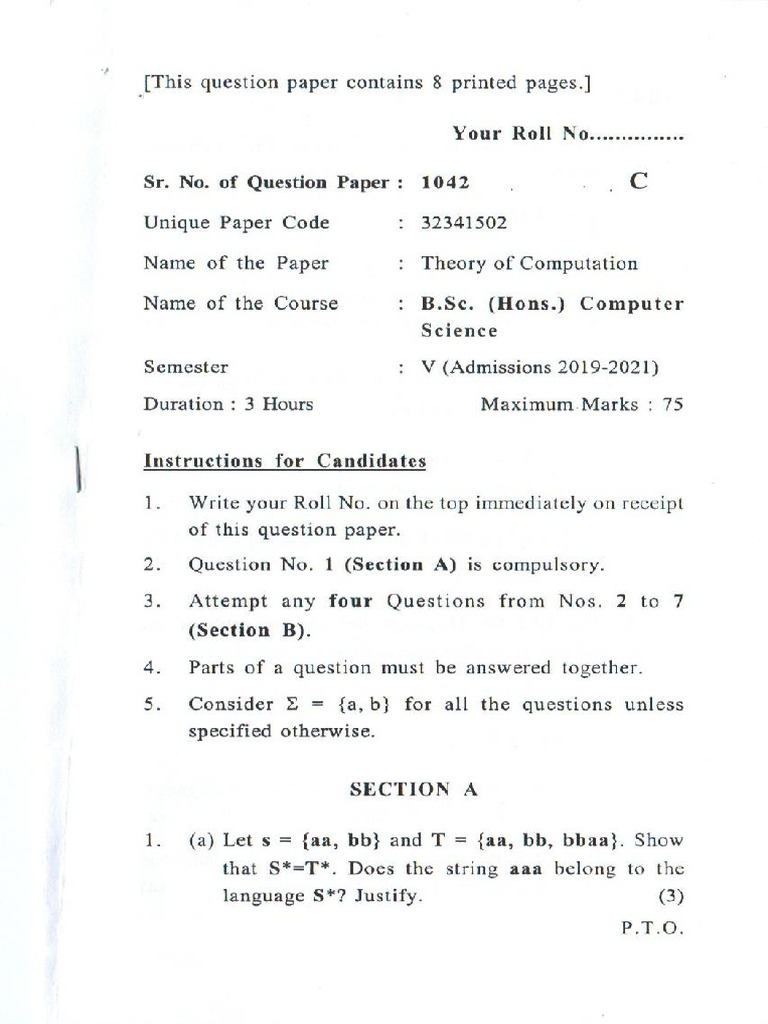 2022 theory of computations delhi university pyq pdf