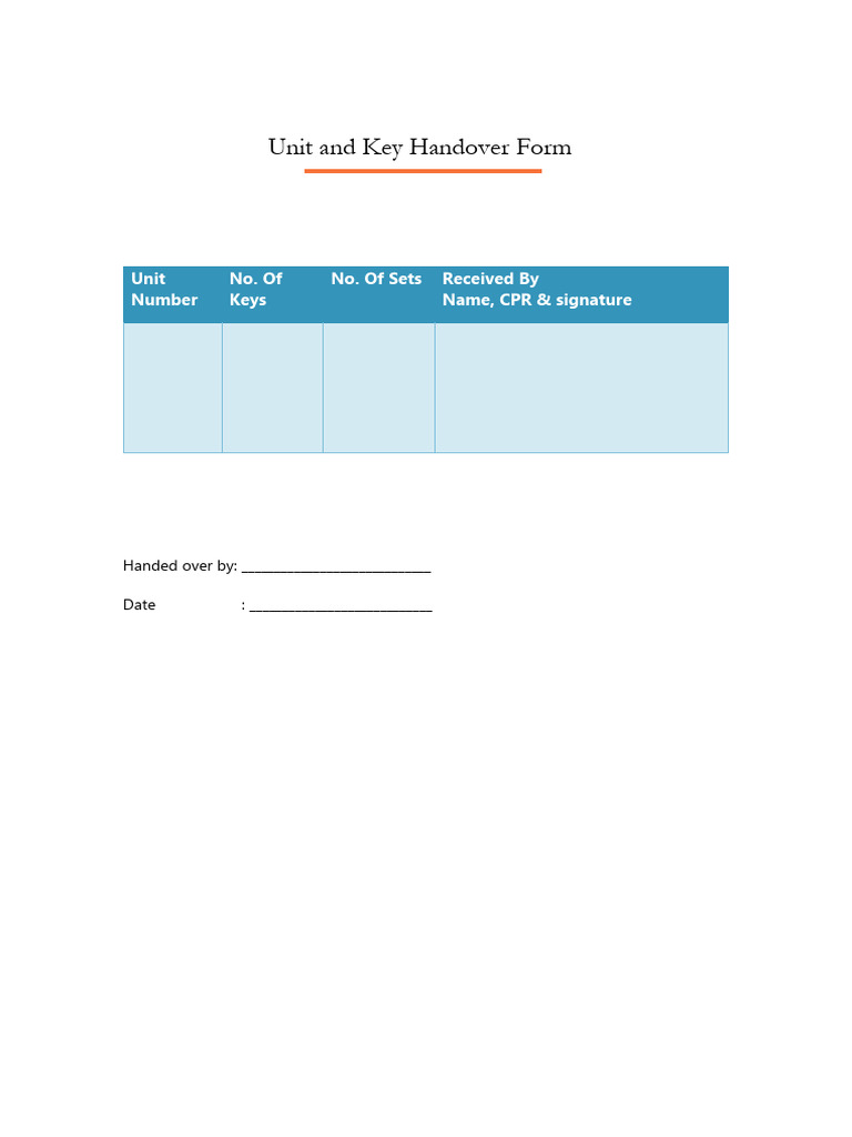 Unit and Key Handover Form Template | PDF