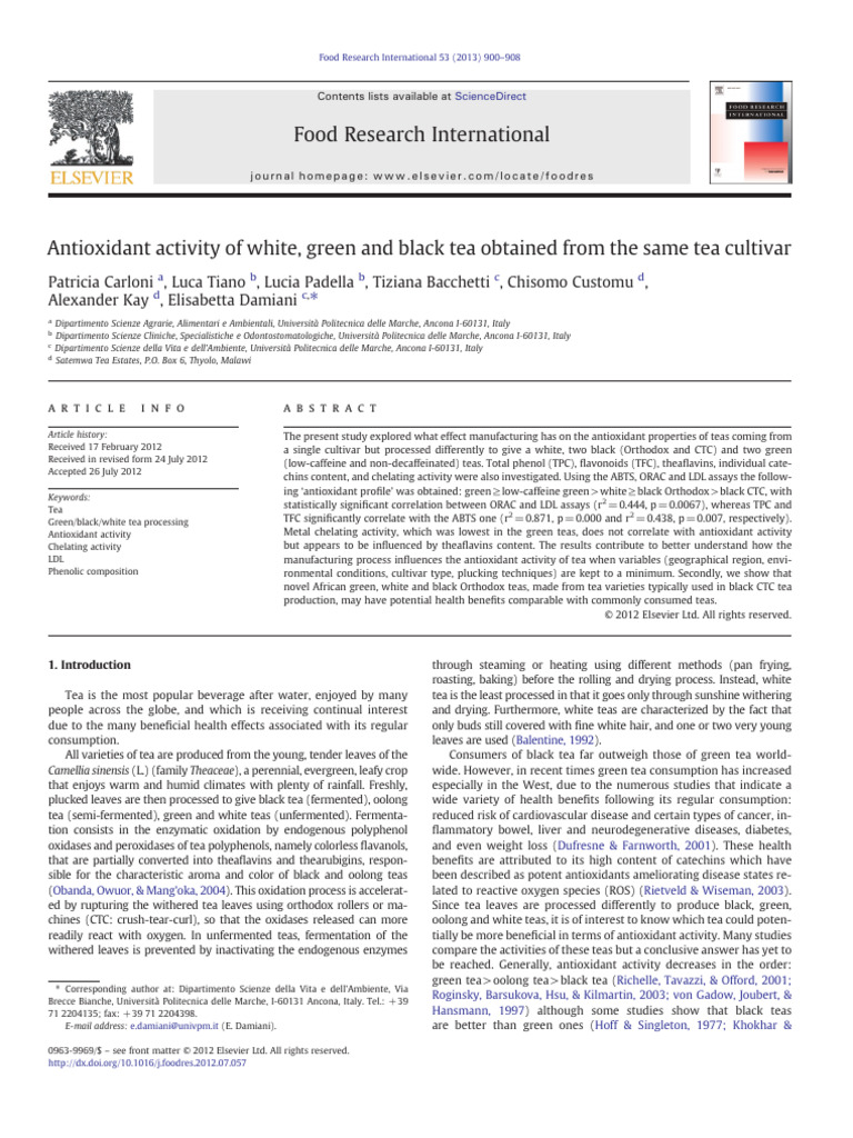 Antioxidant Activity of Tea | PDF | Polyphenol | Green Tea