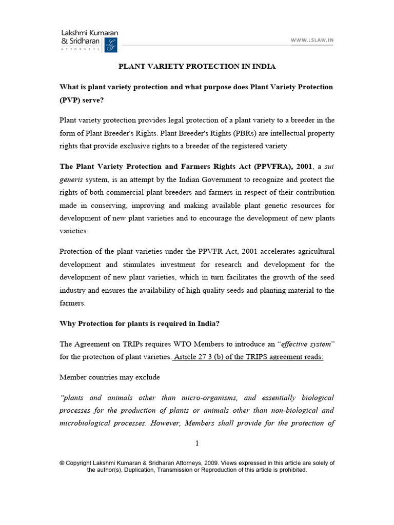 Plant Variety Protection in India PDF