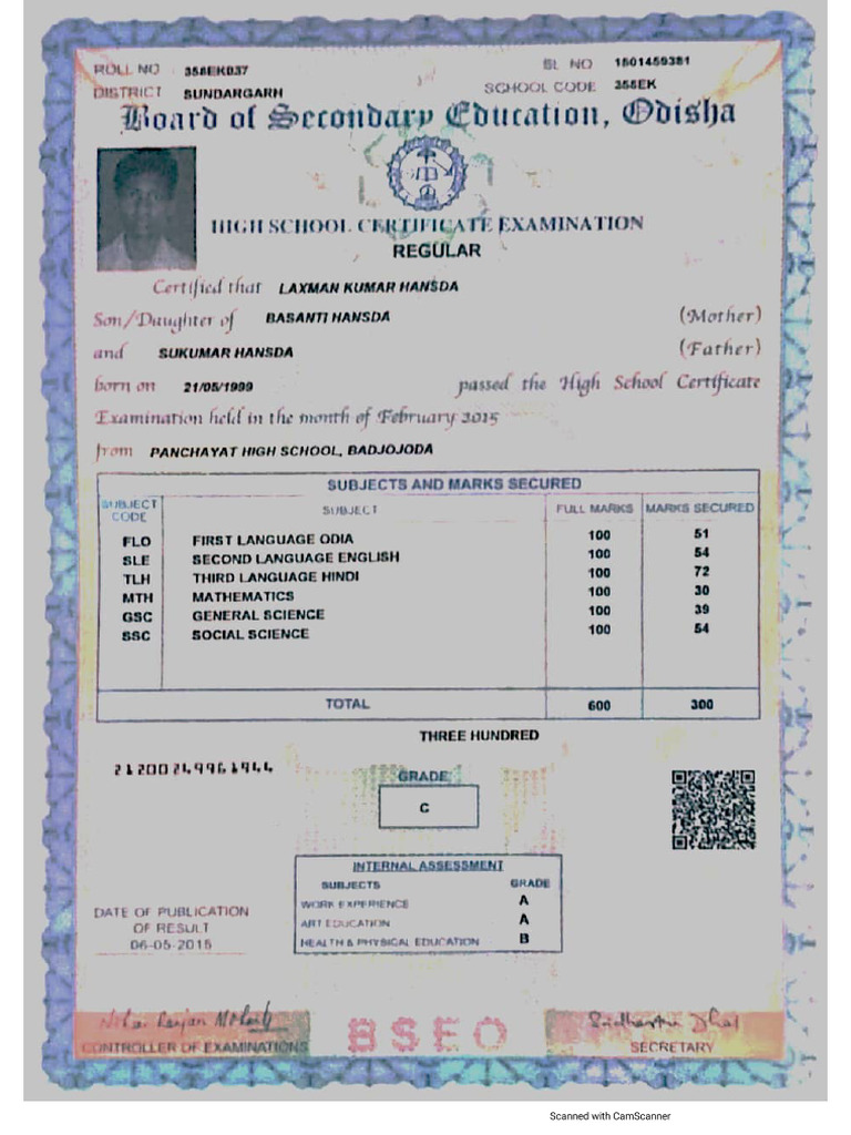 My 10th class marksheet pdf