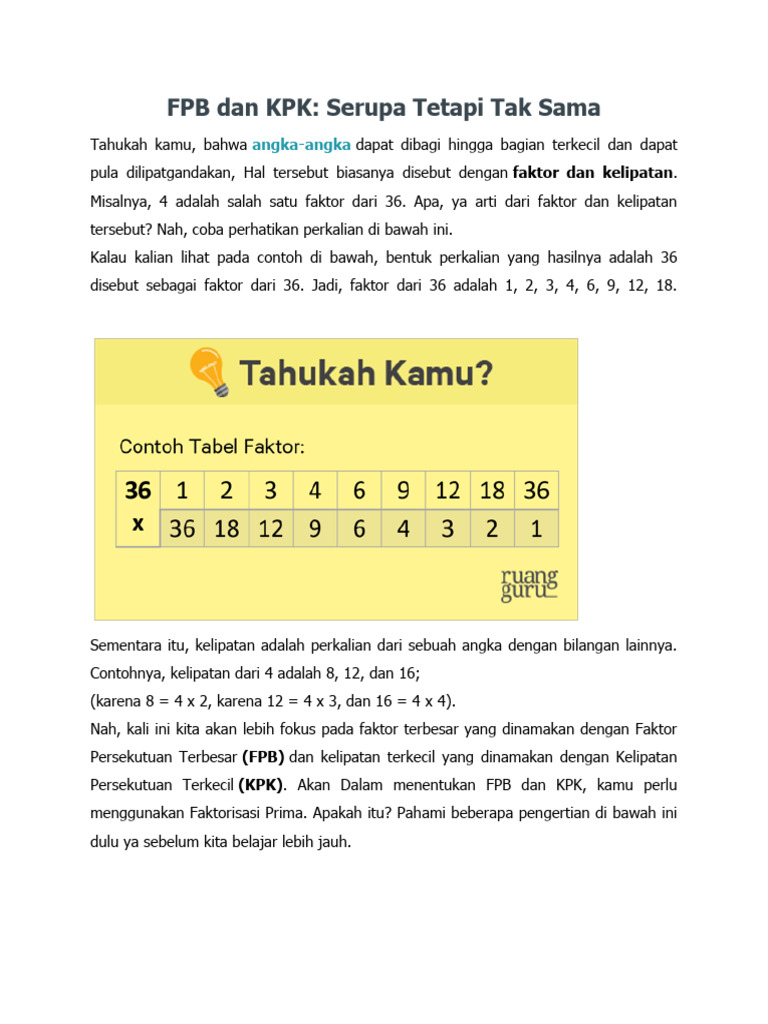 Memahami FPB dan KPK dalam Matematika | PDF | Metode & Bahan Ajar