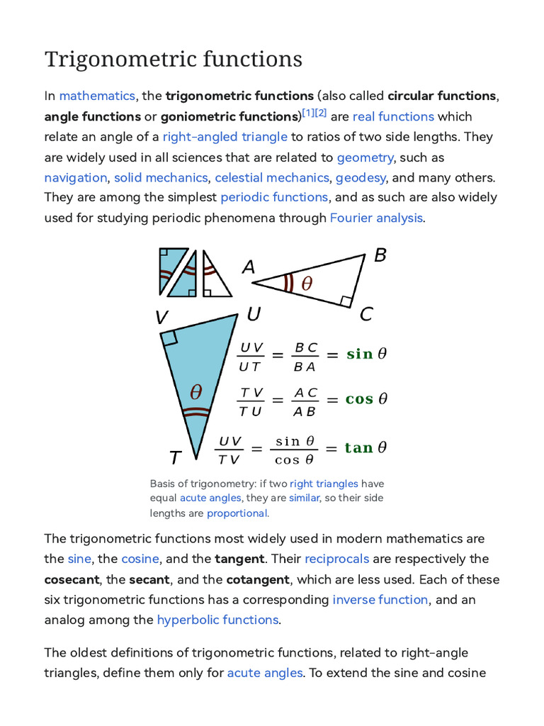 Overview of Trigonometric Functions | PDF | Trigonometric Functions ...