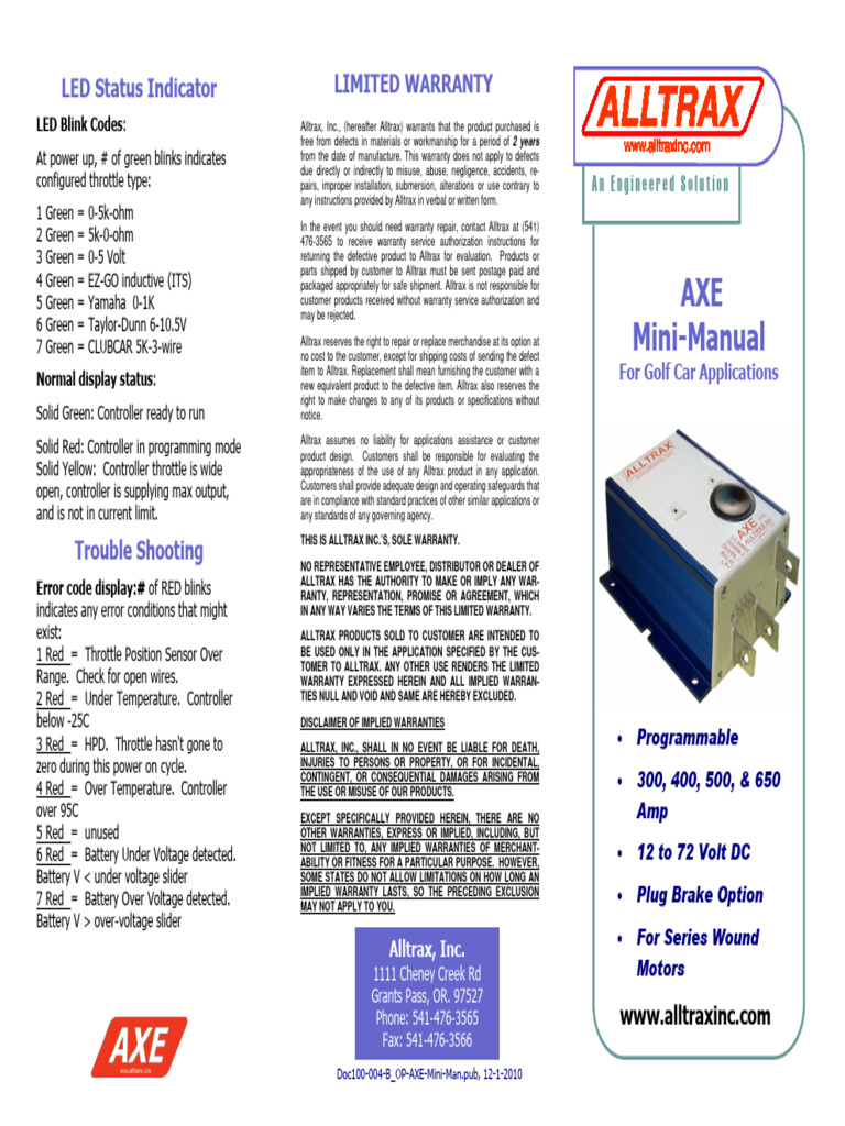 Alltrax AXE Controller Wiring Guide | PDF