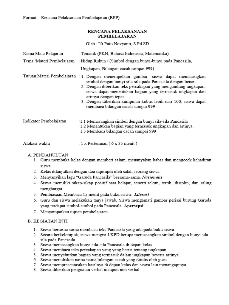 RPP Membaca Teks Percakapan Pancasila | PDF