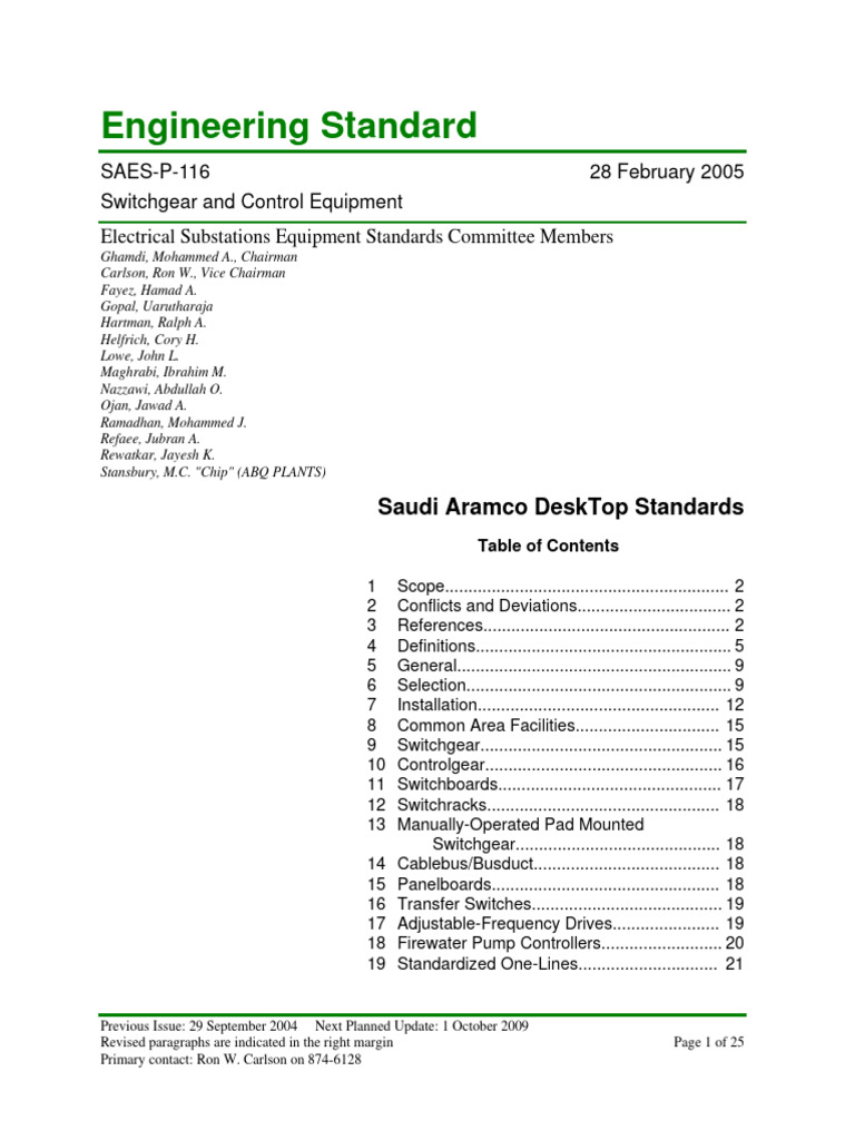 SAES-P-116: Switchgear Standards | PDF