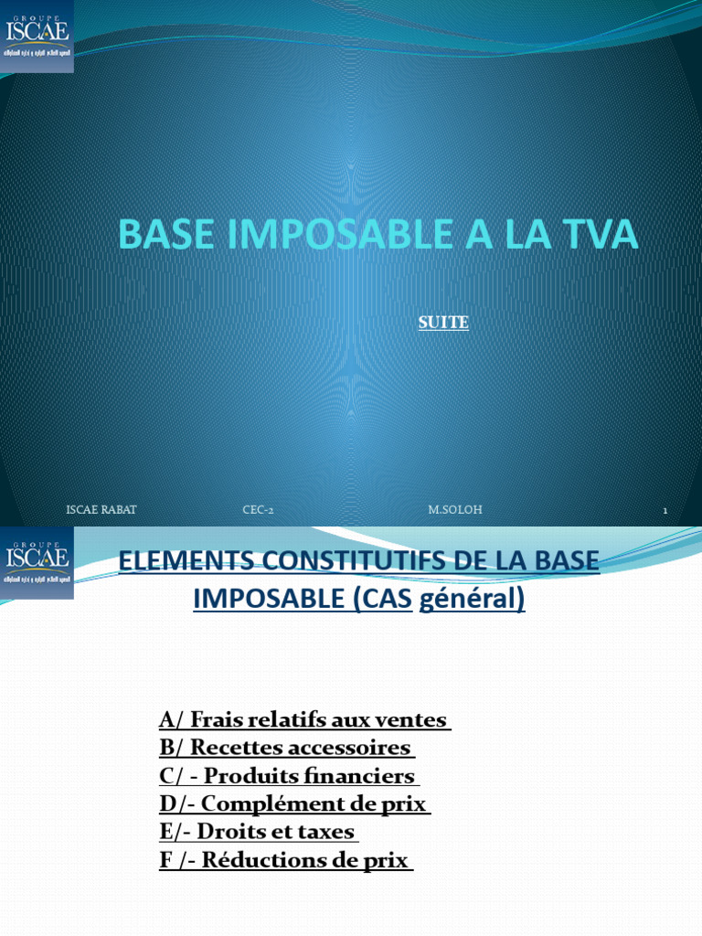 Base Imposable de la TVA: Éléments Clés | PDF | Affaires | Finance et ...